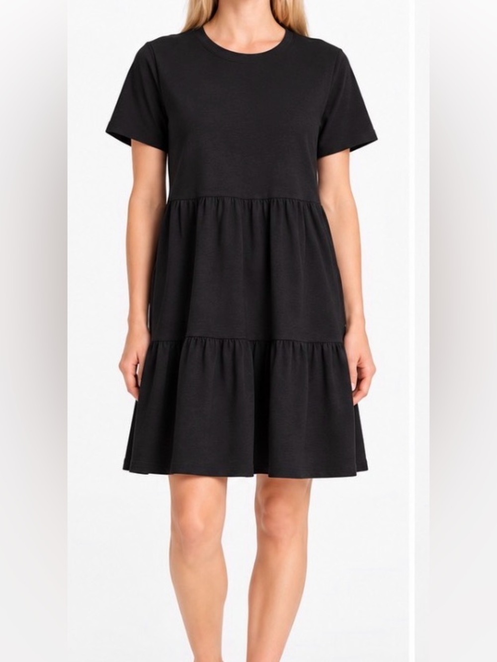 Como Vintage Black Tiered Cotton T-Shirt Dress with Pockets New in Package